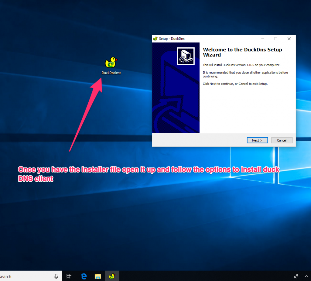 Launching Duck DNS windows gui