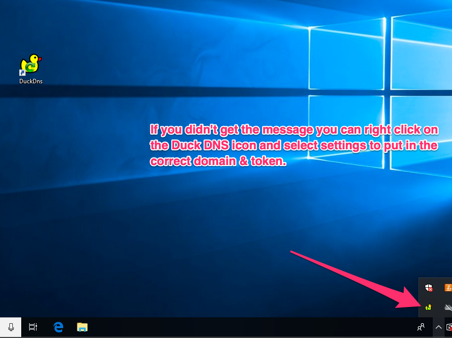 Duck DNS application in windows notification panel